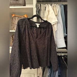 Elegant Black Eyelet Women's Top